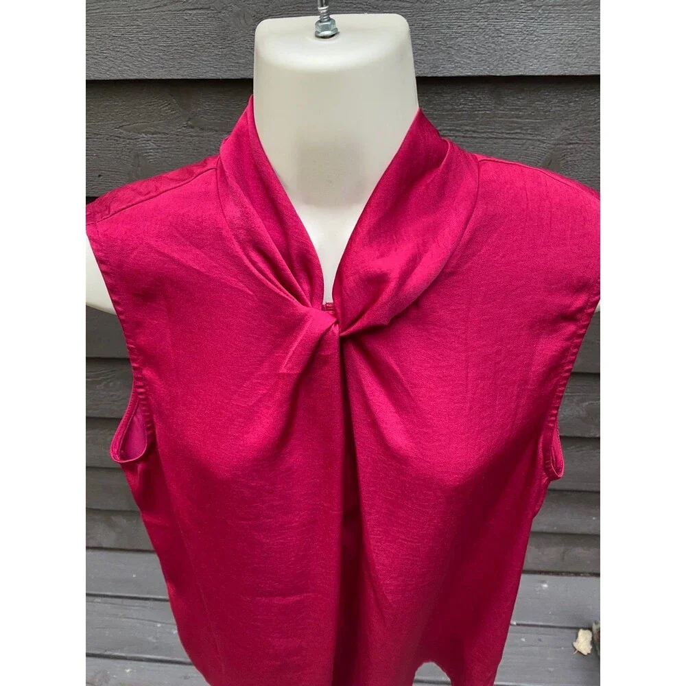 Banana Republic wine Burgundy silky satin Sleeveless Knot Blouse size Large L